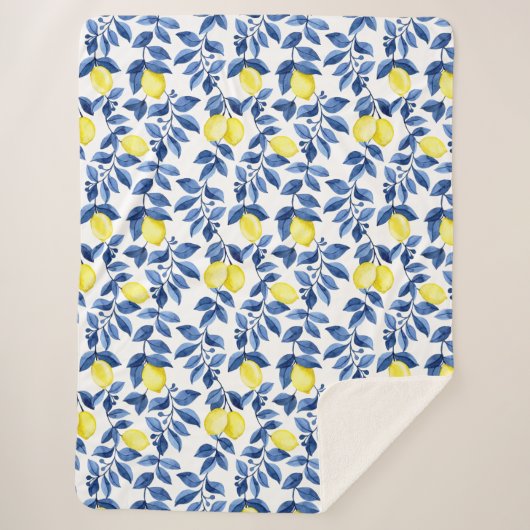 Mediterrenean Citrus Lemon pattern Sherpa Deken (Voorkant)