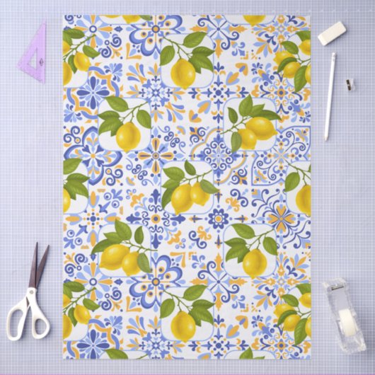 Mediterrenean Citrus Lemon pattern Tissuepapier (Craft)