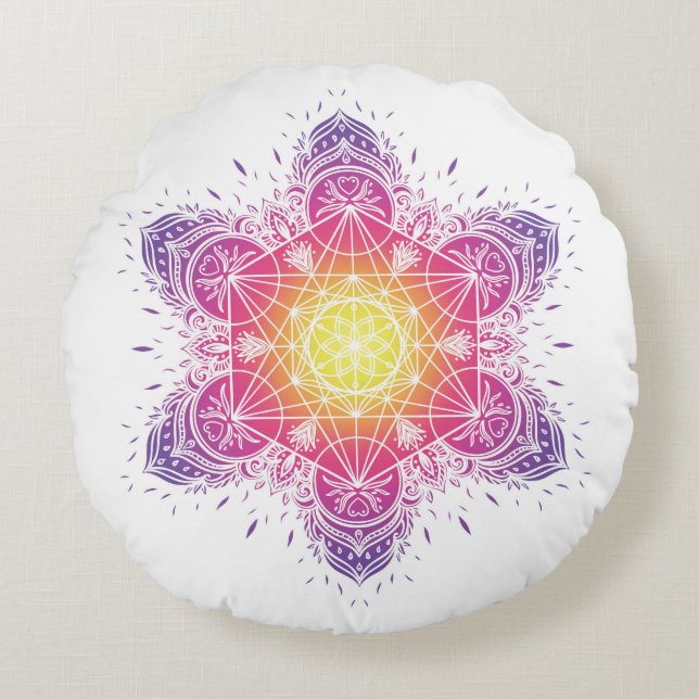 Mediteslagkussen | mandala | metatron rond kussen (Voorkant)