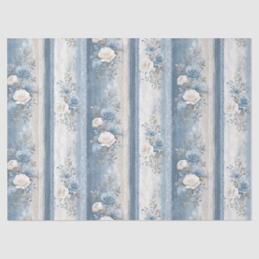 Medium Baby Blauwe Streep & Kant Tissuepapier (Voorkant)