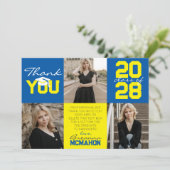 Medium blauw & geel 3 foto Afstuderen dank u Kaart (Staand voorkant)