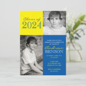 Medium blauw & geel Classic 2 foto Afstuderen Kaart (Staand voorkant)