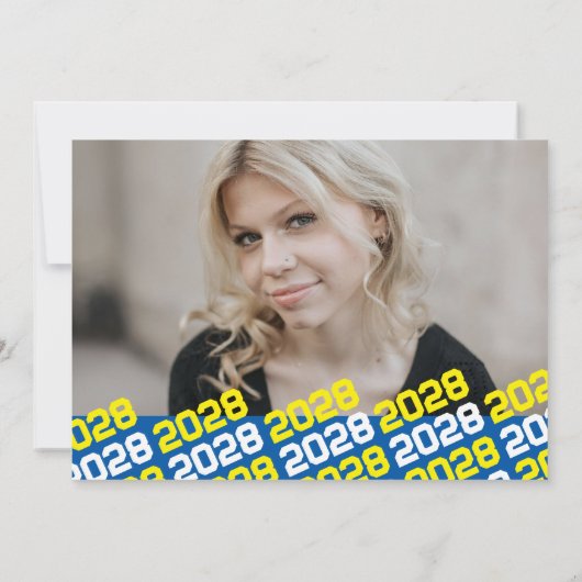 Medium blauw geel foto Afstuderen aankondiging (Achterkant)