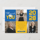 Medium blauw & goud 3 foto Afstuderen dank u Kaart (Voorkant)