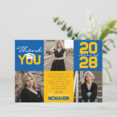 Medium blauw & goud 3 foto Afstuderen dank u Kaart (Staand voorkant)