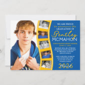 Medium blauw goud foto filmstrip Afstudeerder aank Kaart (Voorkant)