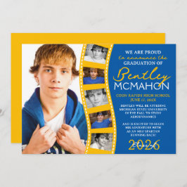 Medium blauw goud foto filmstrip Afstudeerder aank Kaart