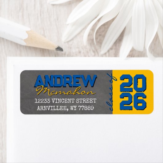 Medium blauw & goud krijtbord Afstudeerder retoura Etiket (Insitu)