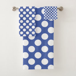 Medium blauw: groot wit polka dot patroon bad handdoek