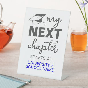 Medium blauw wit Mijn volgende hoofdstuk begint op Reclamebord Met Voetstuk