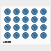 Medium blauwe waszegel Monogram Beginletters Trouw Ronde Sticker (Vel)