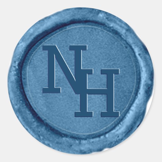 Medium blauwe waszegel Monogram Beginletters Trouw Ronde Sticker (Voorkant)