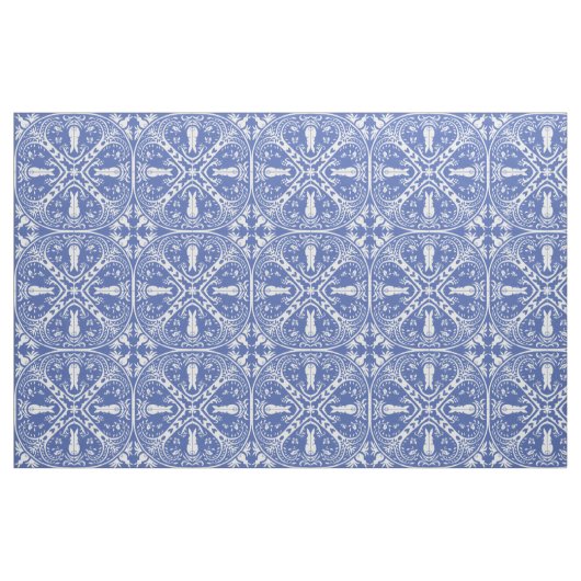 Medium Blue Bunny Rabbit Medallion Pattern Cute Stof (Fat Quarter)