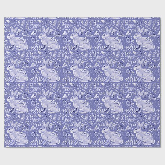 Medium Blue White Rabbit Bunny Bird Tile Cadeaupapier (Vlak)