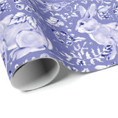 Medium Blue White Rabbit Bunny Bird Tile Cadeaupapier (Rol Hoek)