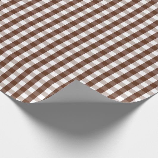 Medium-bruin en wit gingham-pakpapier cadeaupapier (Hoek)