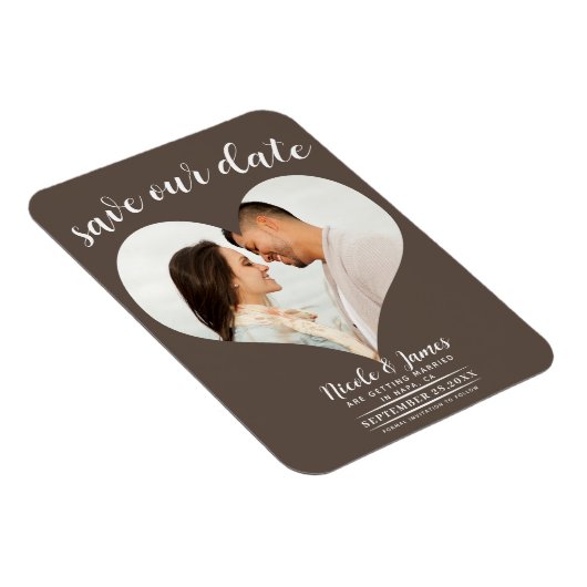 Medium Bruin Hart Foto Bruiloft Save the Date Magneet (Rechterzijde)