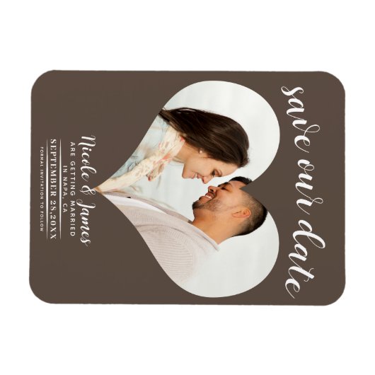 Medium Bruin Hart Foto Bruiloft Save the Date Magneet (Horizontaal)