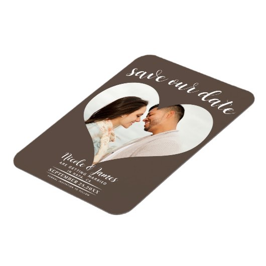 Medium Bruin Hart Foto Bruiloft Save the Date Magneet (Linkerzijde)