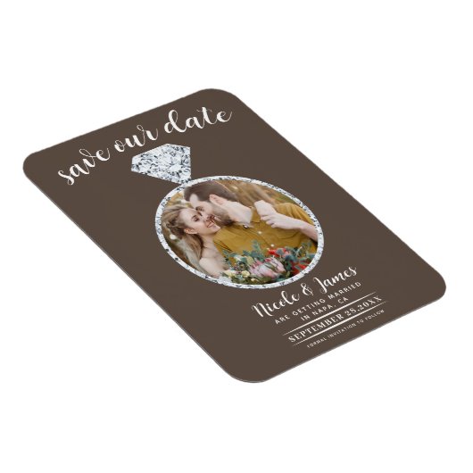 Medium bruine diamanten ring Bling Save the Date Magneet (Rechterzijde)