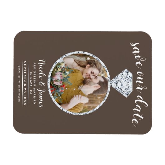 Medium bruine diamanten ring Bling Save the Date Magneet (Horizontaal)