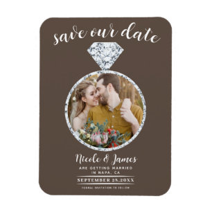 Medium bruine diamanten ring Bling Save the Date Magneet
