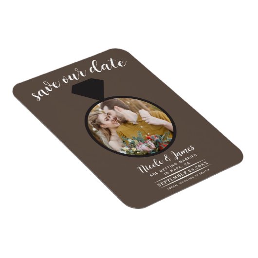 Medium bruine trouwring foto Save the Date Magneet (Rechterzijde)