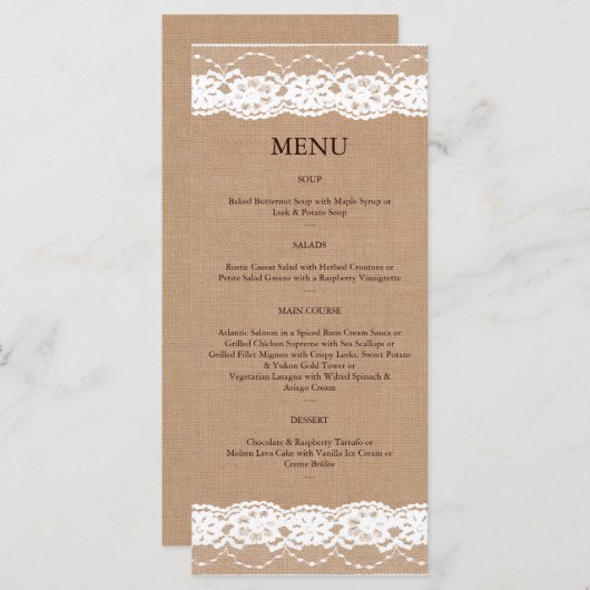 Medium Burlap en kant Menu 2 (Voorkant / Achterkant)