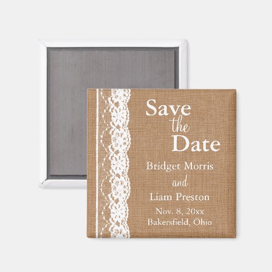 Medium Burlap & Kant Save the Date Magnet (Voorkant / Achterkant)