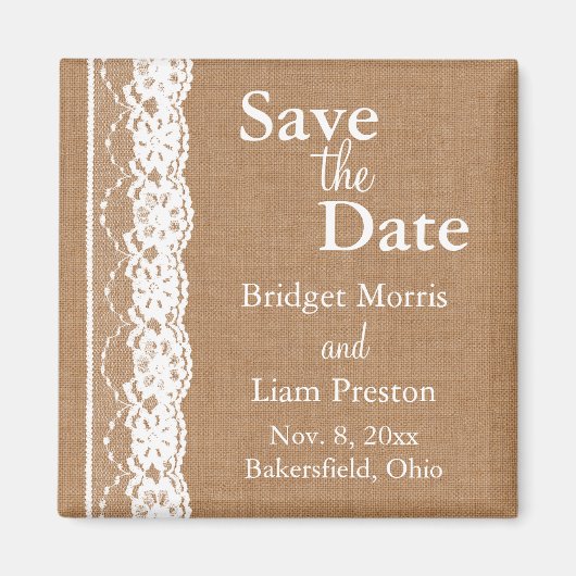 Medium Burlap & Kant Save the Date Magnet (Voorkant)