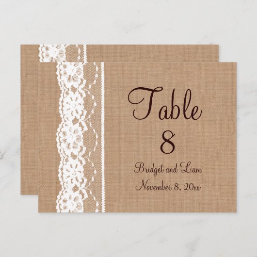 Medium Burlap & kanttafelnummer Briefkaart (Voorkant / Achterkant)