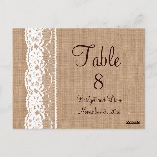 Medium Burlap & kanttafelnummer Briefkaart (Achterkant)