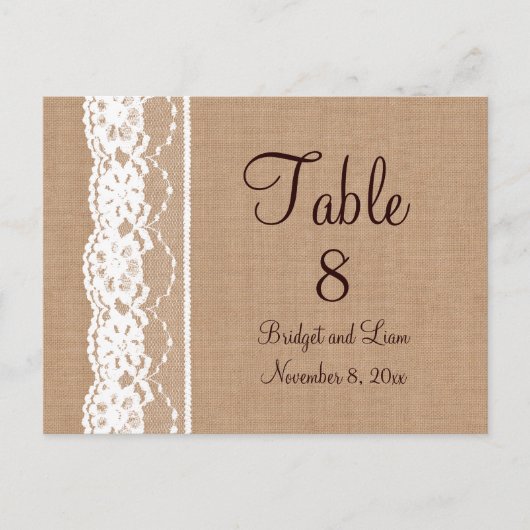 Medium Burlap &  kanttafelnummer Briefkaart (Voorkant)