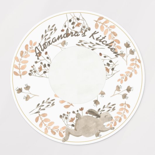 Medium Circle Waterdicht Label met Bunny & Leaves (Design 2)
