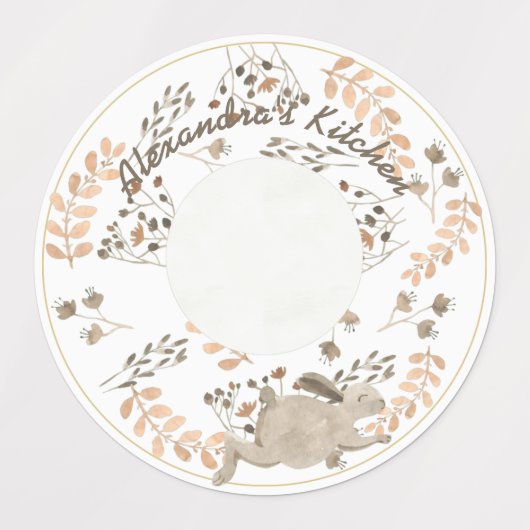 Medium Circle Waterdicht Label met Bunny & Leaves (Design 1)
