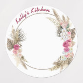 Medium Circle Waterdicht Label met Flower Wreath (Design 2)