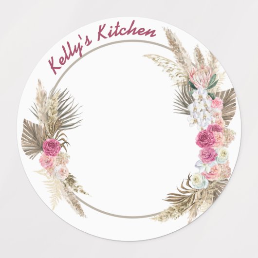 Medium Circle Waterdicht Label met Flower Wreath (Design 2)