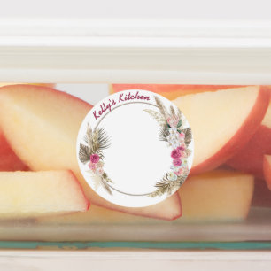 Medium Circle Waterdicht Label met Flower Wreath