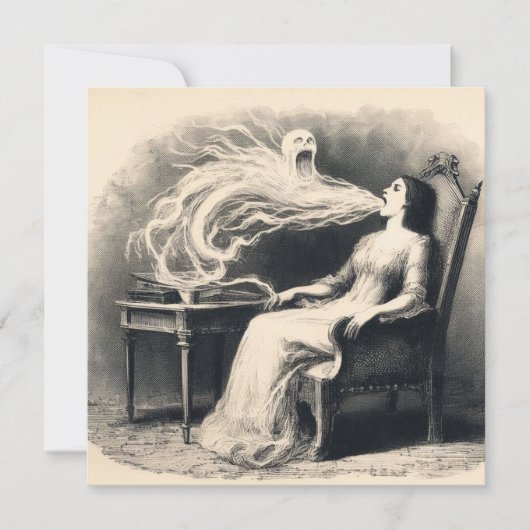 Medium dat ectoplasma afscheidt griezelige spiriti kaart (Voorkant)