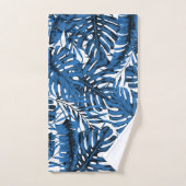 Medium denim blauw tropische palmbladeren eiland c bad handdoek (Handdoek)