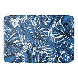 Medium Denim Blue Tropical Palm Leaves Island Badmat