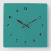 Medium/donker Medium Turquoise effen kleur Vierkante Klok (Voorkant)