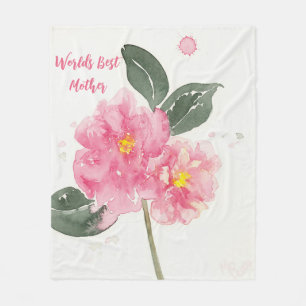 Medium fleece deken met roze camelia voor moeder