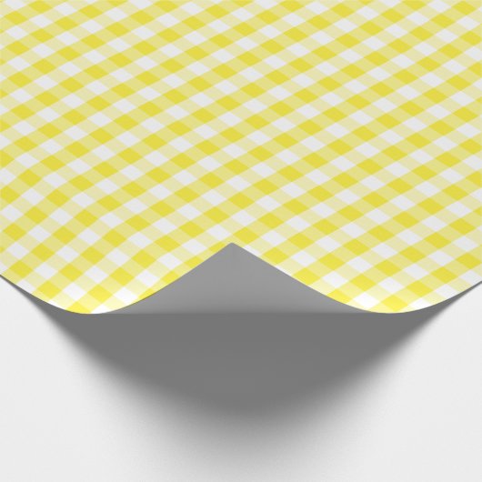 Medium geel en wit gingham-pakpapier cadeaupapier (Hoek)