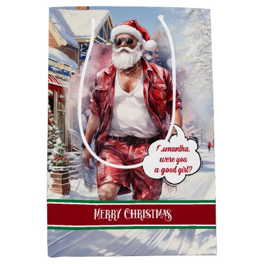 Medium Gift Bag Cool Santa Christmas Organizer Cadeauzakje (Voorkant)