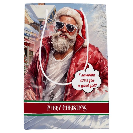 Medium Gift Bag Custom Santa Claus Celebration Cadeauzakje (Voorkant)