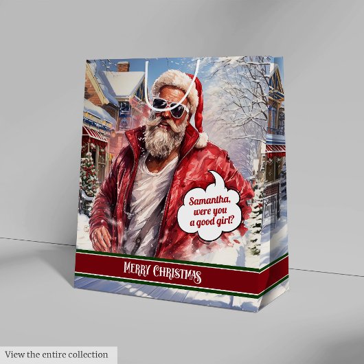 Medium Gift Bag Custom Santa Claus Celebration Medium Cadeauzakje