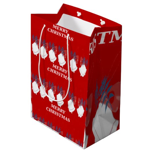 Medium Gift Bag Merry Christmas Red and White Cadeauzakje (Achterkant Gekanteld)