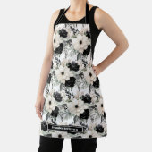 Medium Girly Zwart en Wit Bloemprint Schort (Insitu)