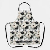 Medium Girly Zwart en Wit Bloemprint Schort (Voorkant)